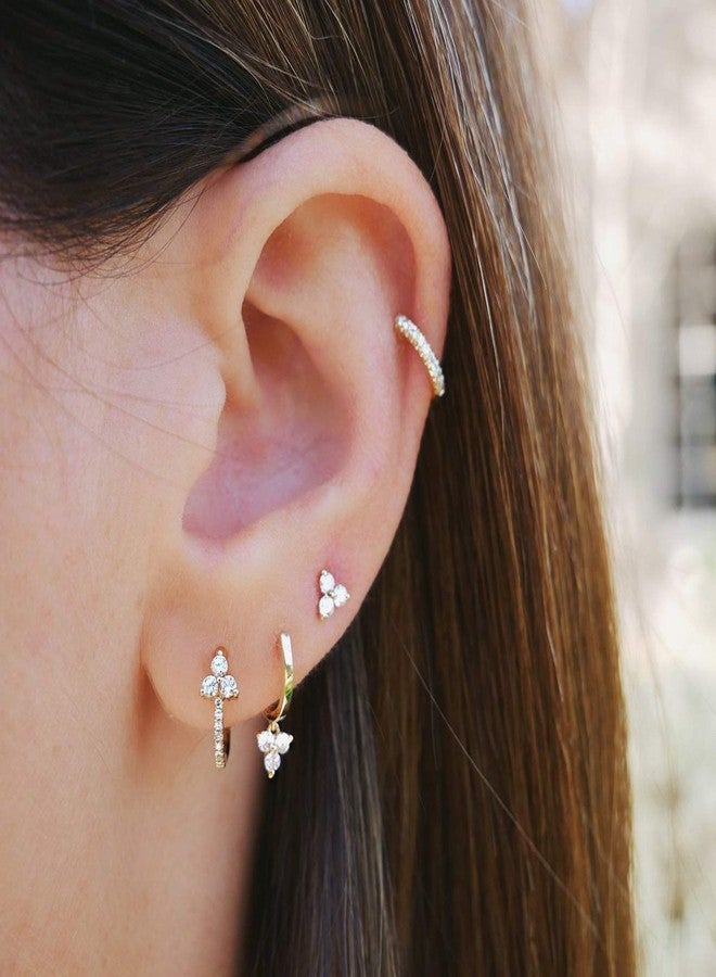EPIRORA Sterling Silver Stud Earrings for Women- 3 Pairs Hypoallergenic White Gold Plated Small Cubic Zirconia Flower Cartilage Earring Set (3mm/4mm/5mm) - Image 2